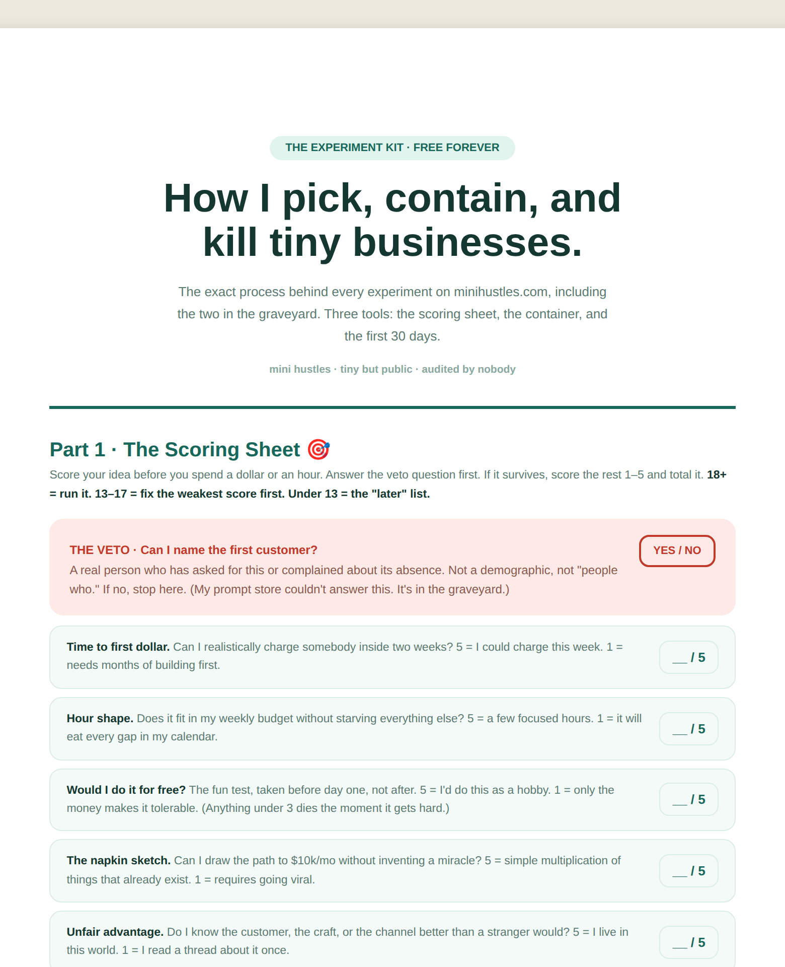 The Experiment Kit — a clean multi-page PDF